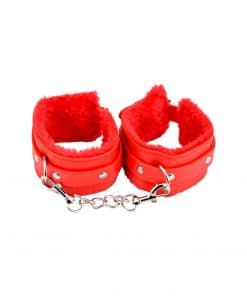 Bound to Please Furry Plush Wrist Cuffs Red