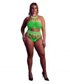 Cut Out Thong Bodysuit Neon Green Plus Size